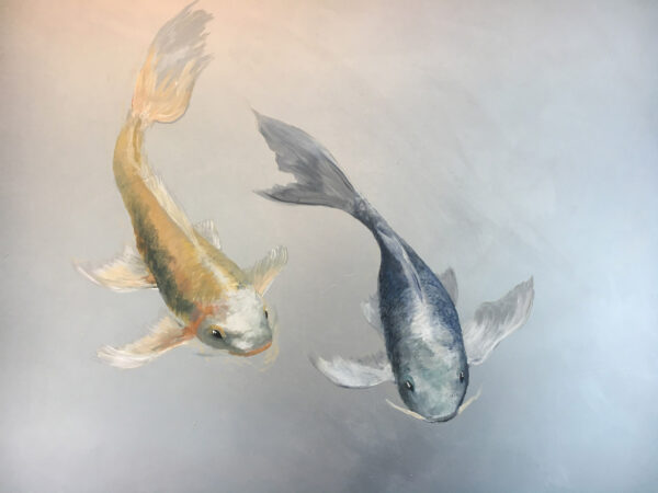 Carpe su argento, disegno su parete